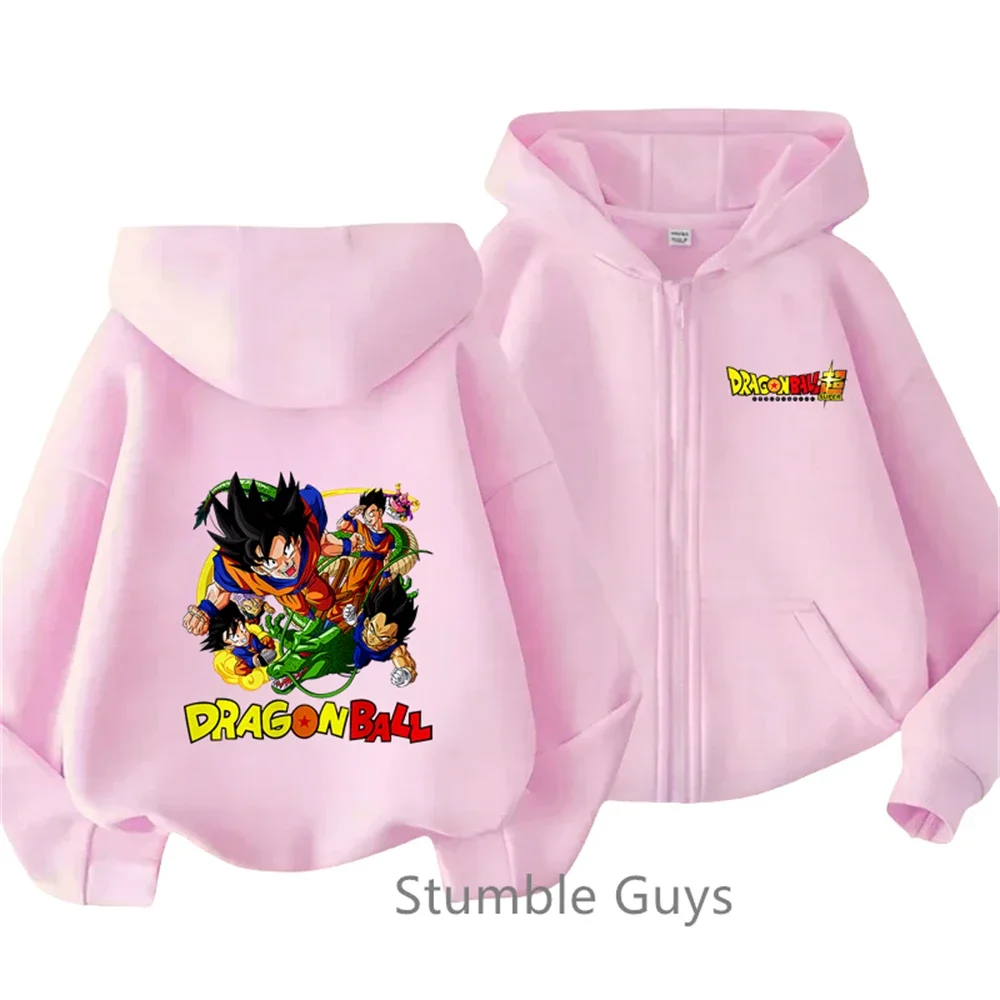 Ubrania z kreskówek jesień Dragonball bluza z kapturem na zamek dzieci Goku bluza z długimi rękawami chłopcy 2024 Anime dziewczyna casualowa kurtka topy