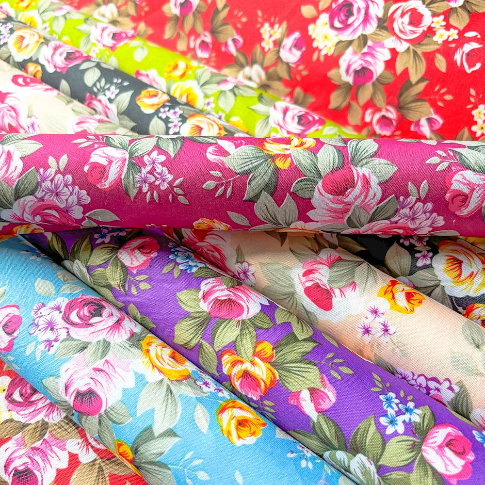 Rose Flower Cotton Poplin Print Fabric For Sewing Headscarf Cloth Spring Shirt Women Apparels Needlework DIY Craft By Half Meter