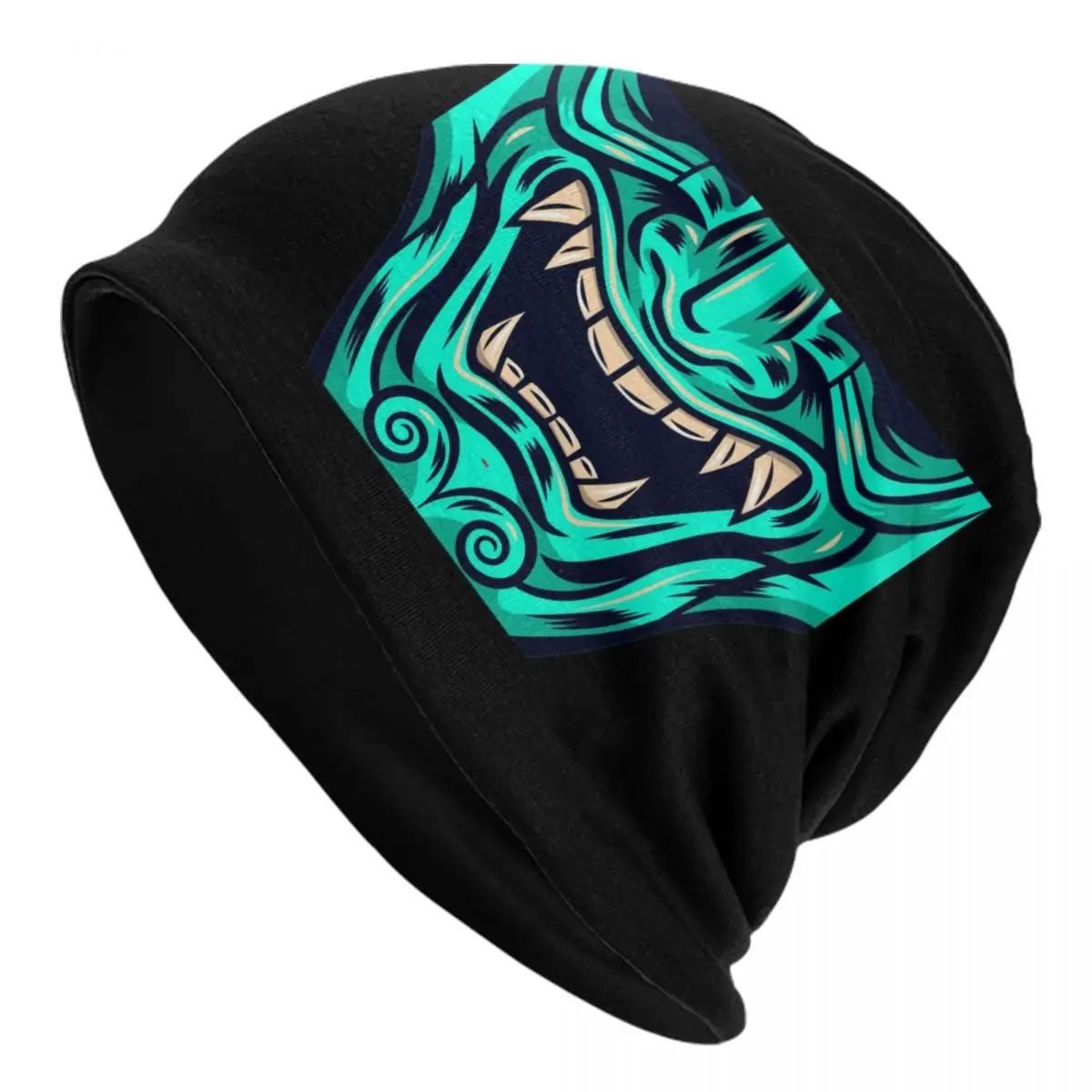 Benutzerdefinierte Teal Blue Samurai Krieger Oni Streetwear Winter Warme Frauen Männer Gestrickte Hüte Erwachsene Japanische Dämon Teufel Ninja Motorhaube Hüte
