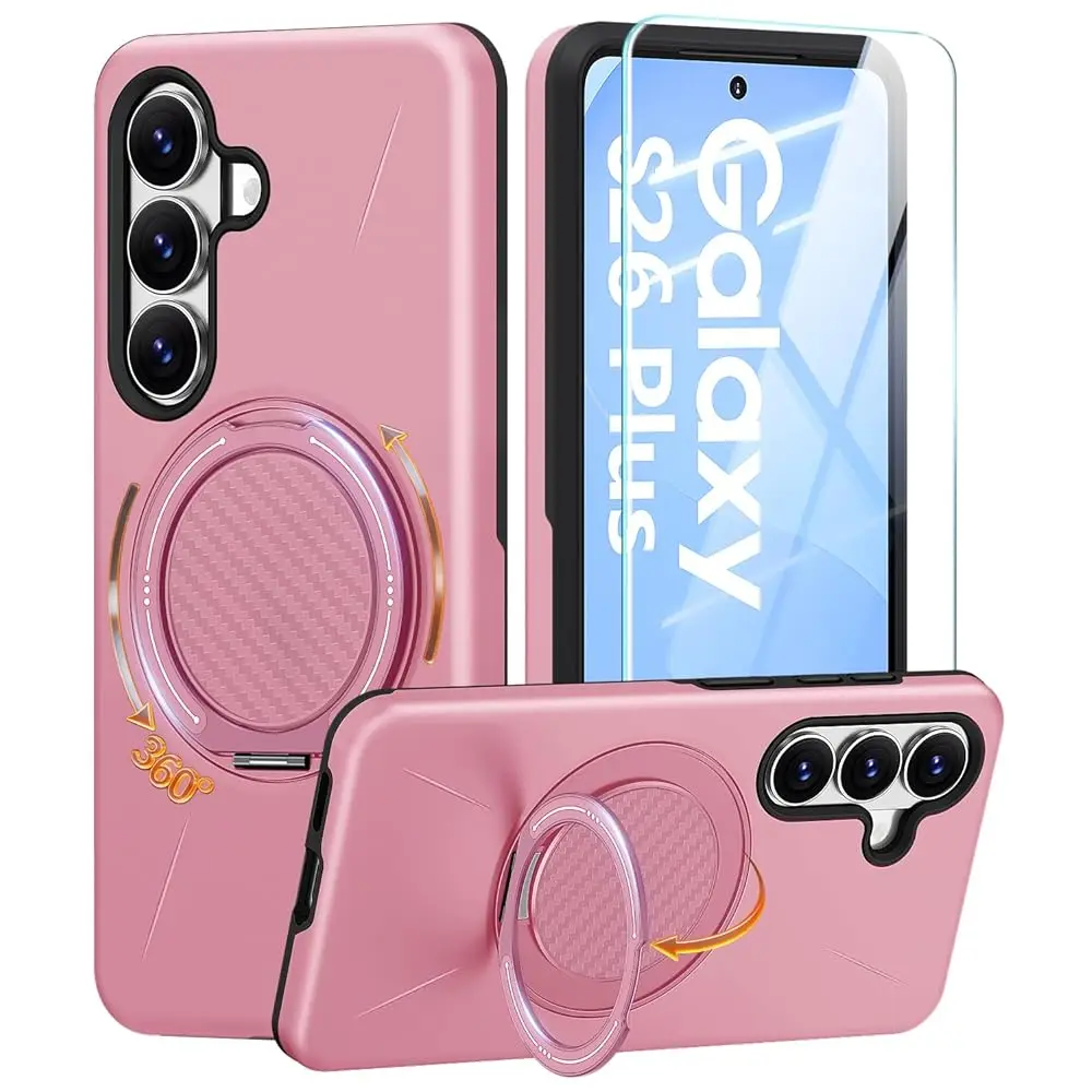 

for Samsung Galaxy S26+ Plus Case, Ring Holder Stand Kickstand, Dual Layer Shockproof Protective Cover with Screen Protector