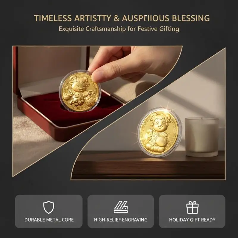 Chinese Zodiac Sheep Gold Color Lamb  Decoration Metal Crafts Souvenir Medal New Year Collection Gift