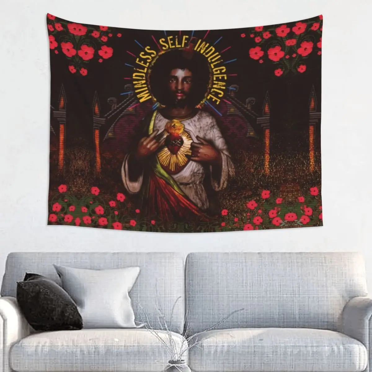 Custom Msi Mindless Punk Rock Self Indulgence Jesus Tapestry Home Decor Hippie Wall Hanging Electro Tapestries for Living Room