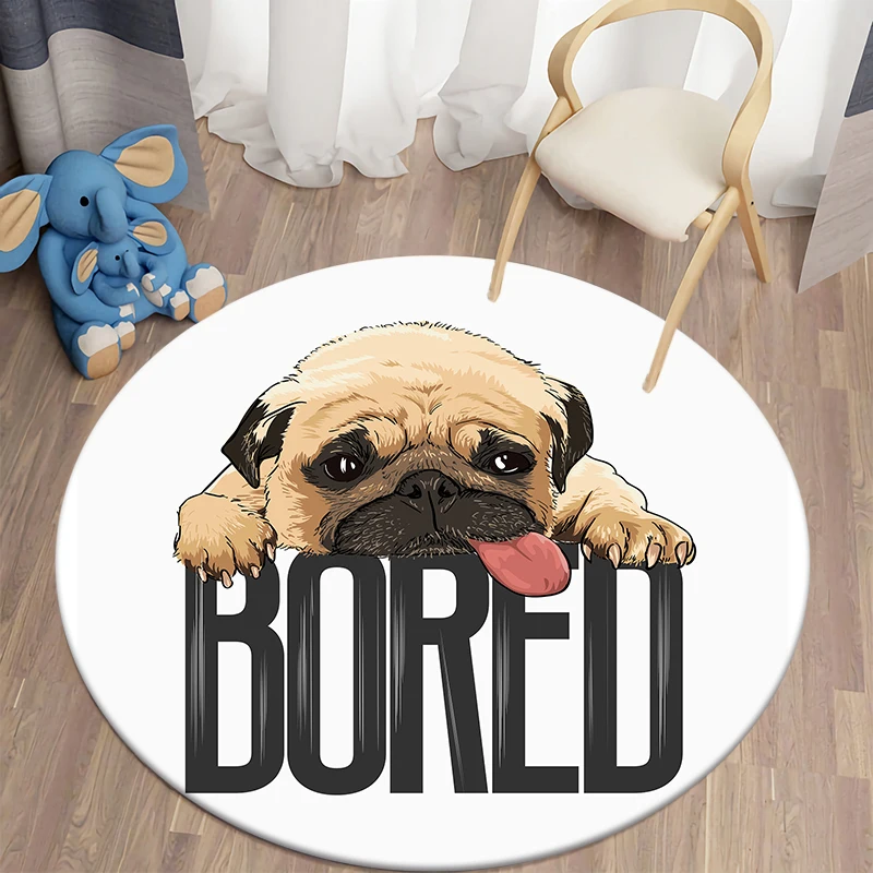 Pug Dog Round Carpet Kawaii Watermelon Decorative Floor Mat Living Room Door Mats Children's Anti-slip Mat Home Bedroom Carpets