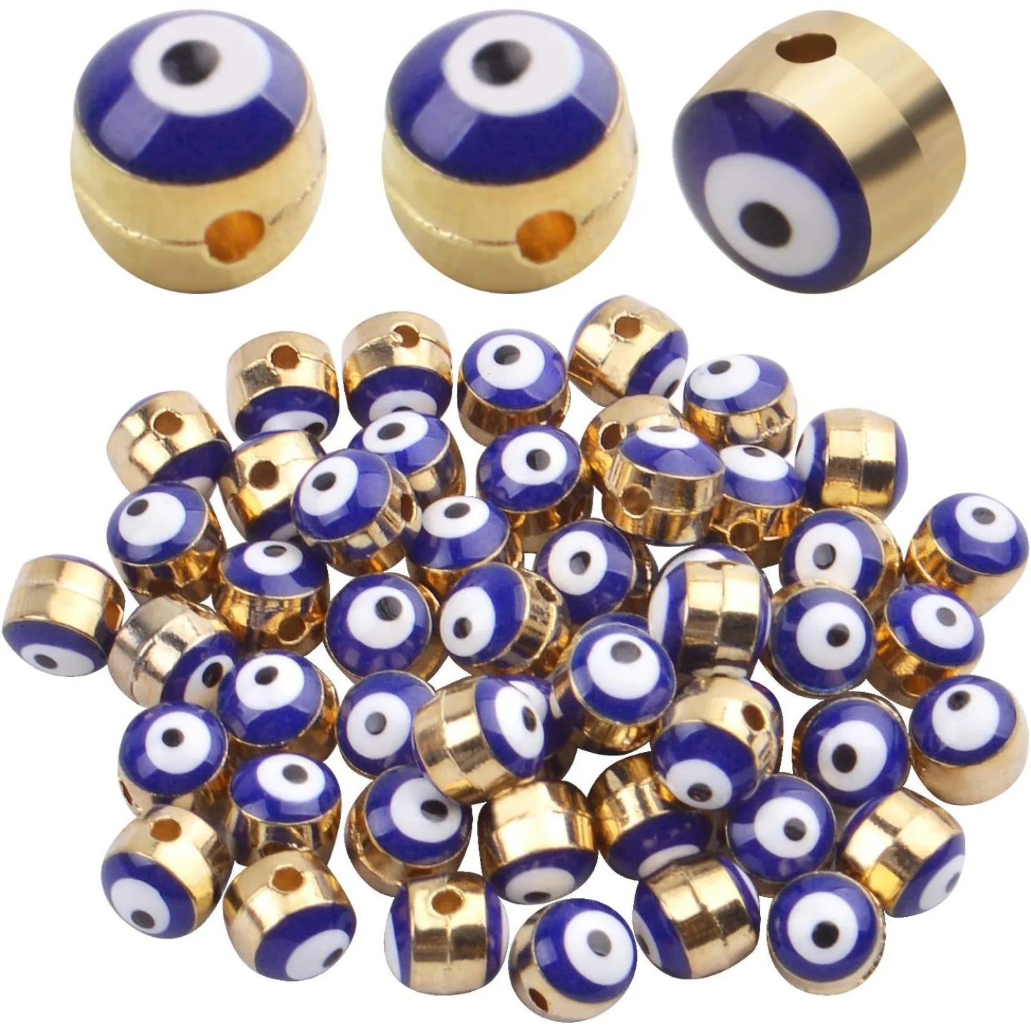 

50pcs Blue Evil Eye Beads Gold Alloy Spacer Beads for DIY Crafts Jewelry