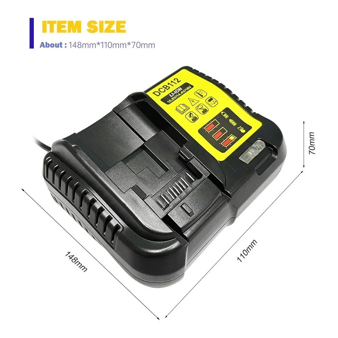 DCB112 2A Lithium Battery Charger For Dewalt 10.8V 12V 14.4V 18V 20V DCB206 DCB205 DCB204 DCB203 DCB120,DCB107 DCB115 DCB105