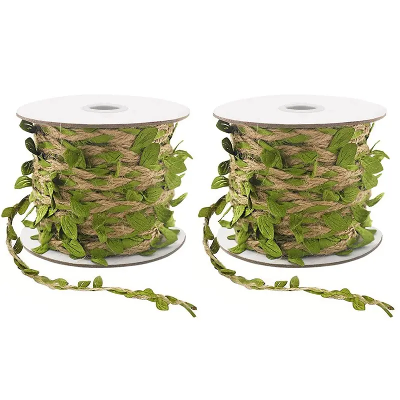

2 рулона натурального джутового шпагата 5 мм с искусственными листьями для DIY-поделок, упаковки подарков, свадеб и сада (32,8 фута)