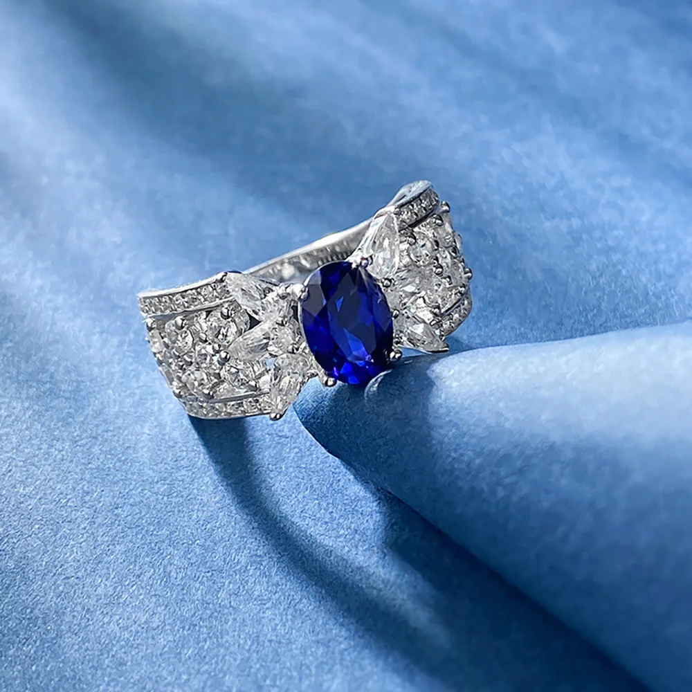 Vintage 100% 925 Real Silver 5*7mm Sapphire Lab Diamond Rings for Women Gemstone Wedding Band Party Fine Jewelry Birthday Gift