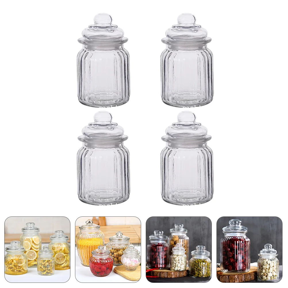 

4 Pcs Pickle Storage Jar Glass Bottle with Lid Mason Jars Tea Containers Candy Lids Sealed Canisters