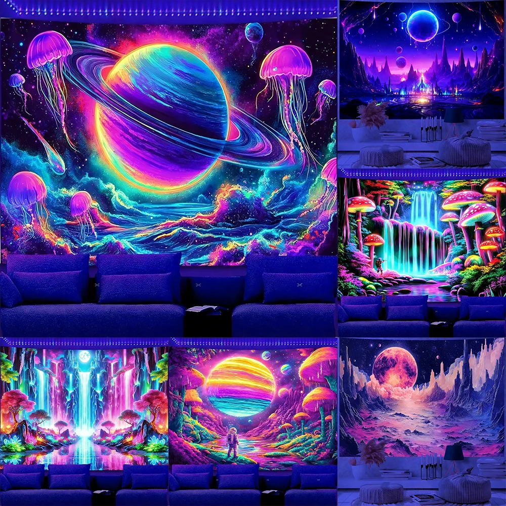 

Neon Glow-in-the-Dark Tapestries for Magical Decor UV reaction tapestry background decoration bedroom party decoration