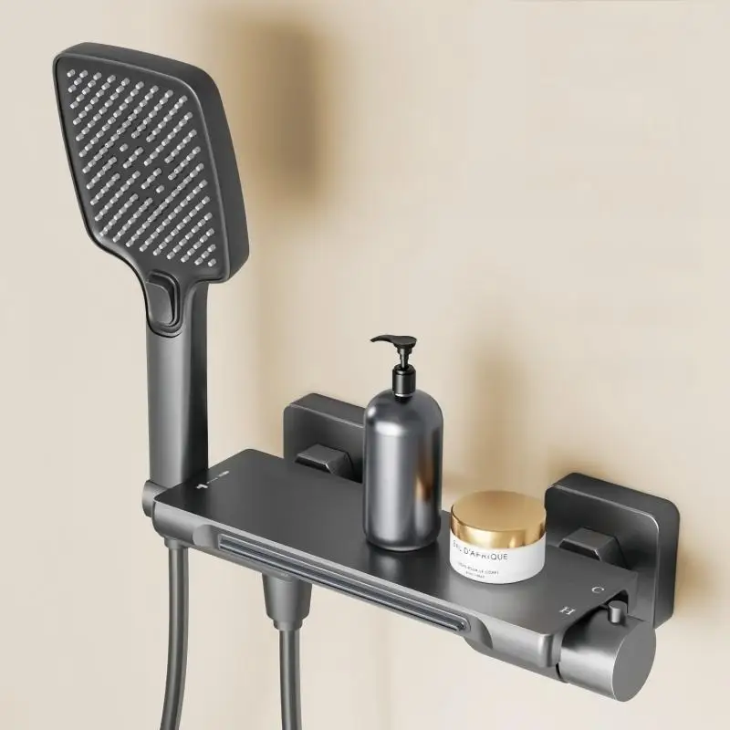 

Серый водопадный смеситель для ванны, душевой набор, бытовой настенный латунный смеситель для ванной комнаты, смеситель для горячей и холодной воды, насадка для душа для ванны