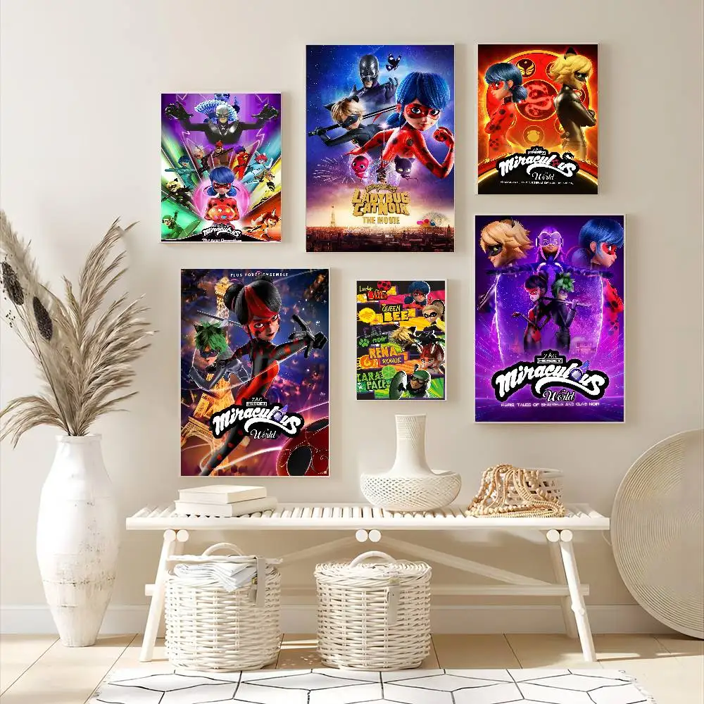 Pôsteres de anime Miraculous Ladybug, adesivos de papel à prova d'água, café, bar, decoração de quarto kawaii