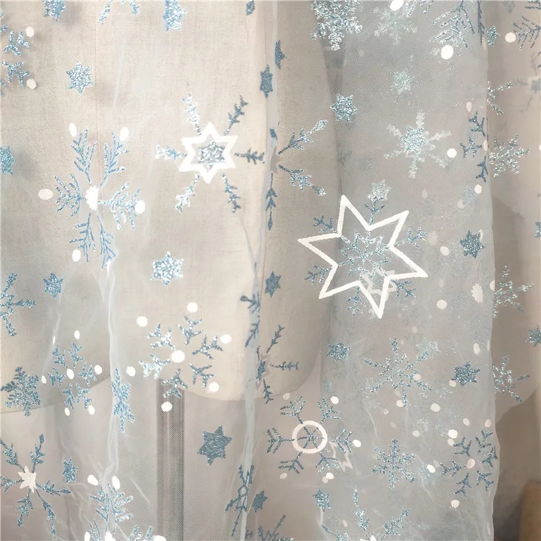 Light blue mesh snowflake five-pointed star bronzing fabric DIY hand-decorated dust-proof women\'s skirt doll clothing