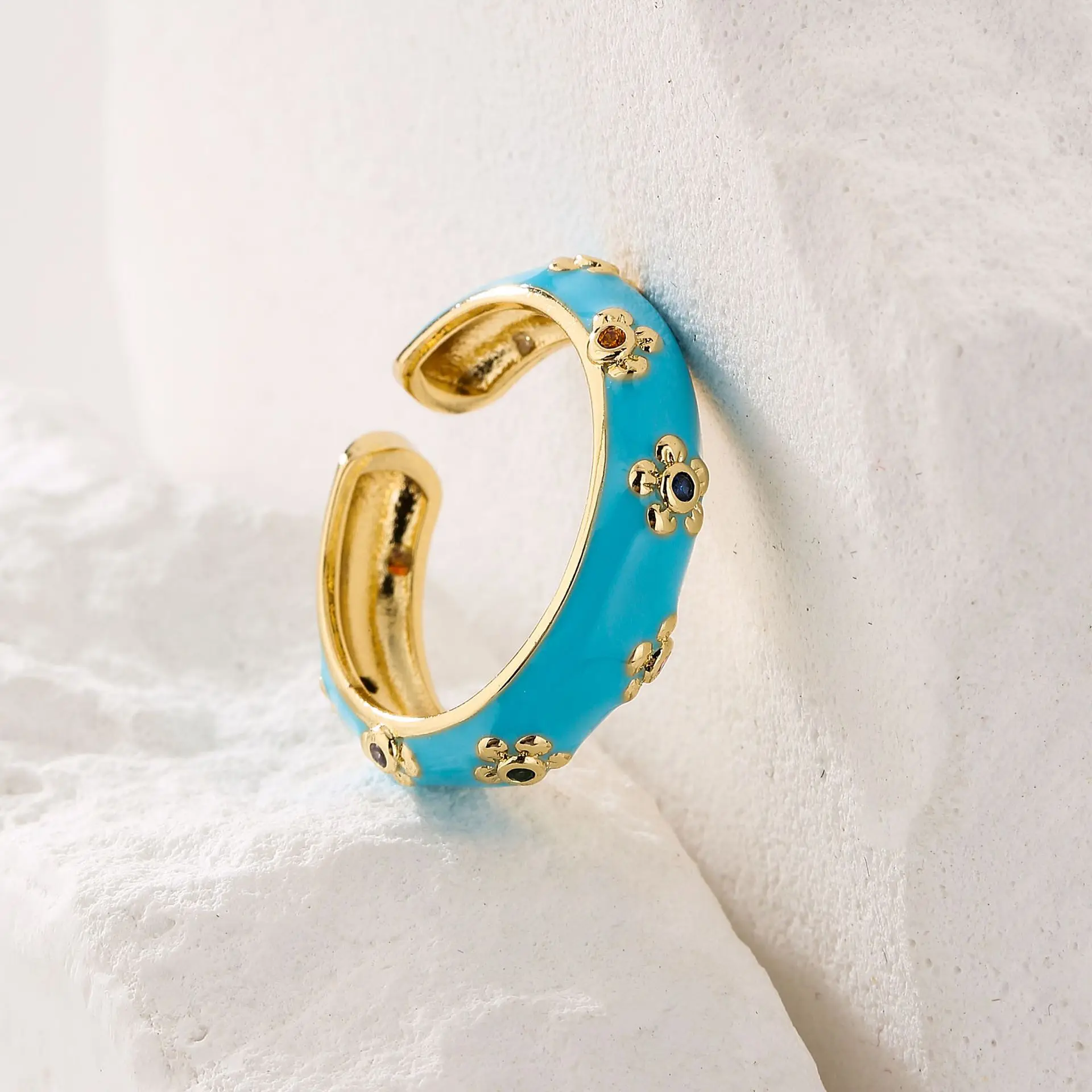 Fresh Design Enamel 7 Candy Colors Oil Dripping Flower Shape Bohemian Adjustable Ring For Women Girls Party Wedding Jewelry