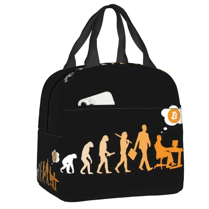 Bitcoin Evolution Thermal Insulated Lunch Bag BTC Cryptocurrency Resuable Lunch Tote for Work School Travel Storage Food Box