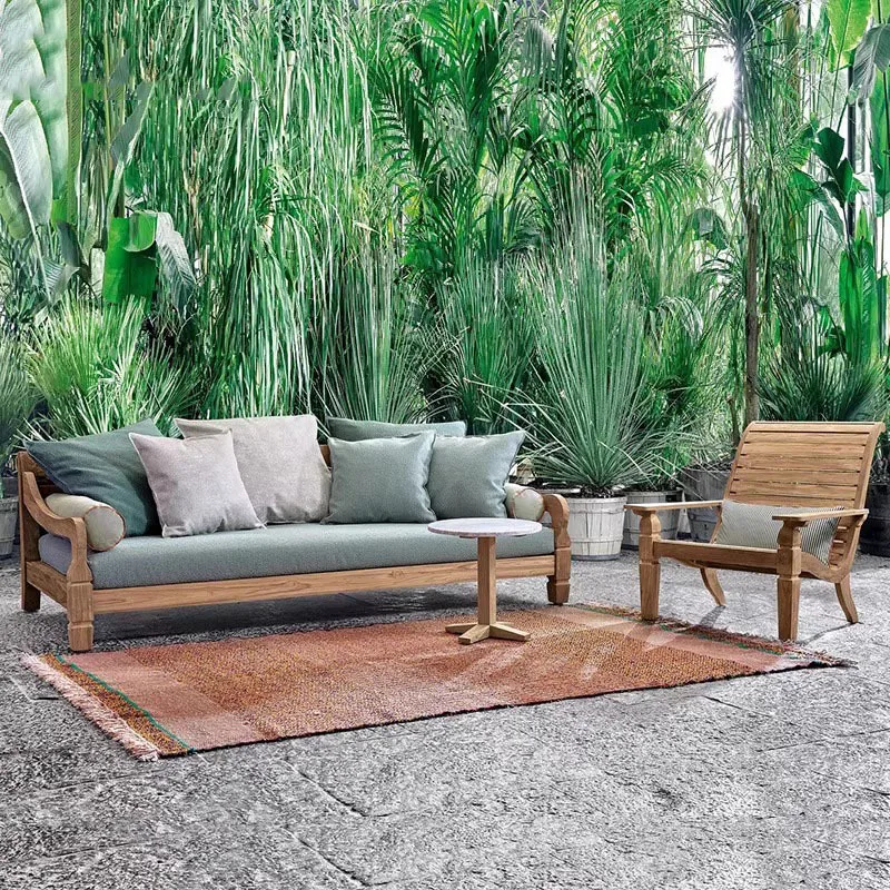 Outdoor sofa courtyard furniture leisure rattan rattan chair sofa terrace waterproof and sun protection Myanmar teak solid wood