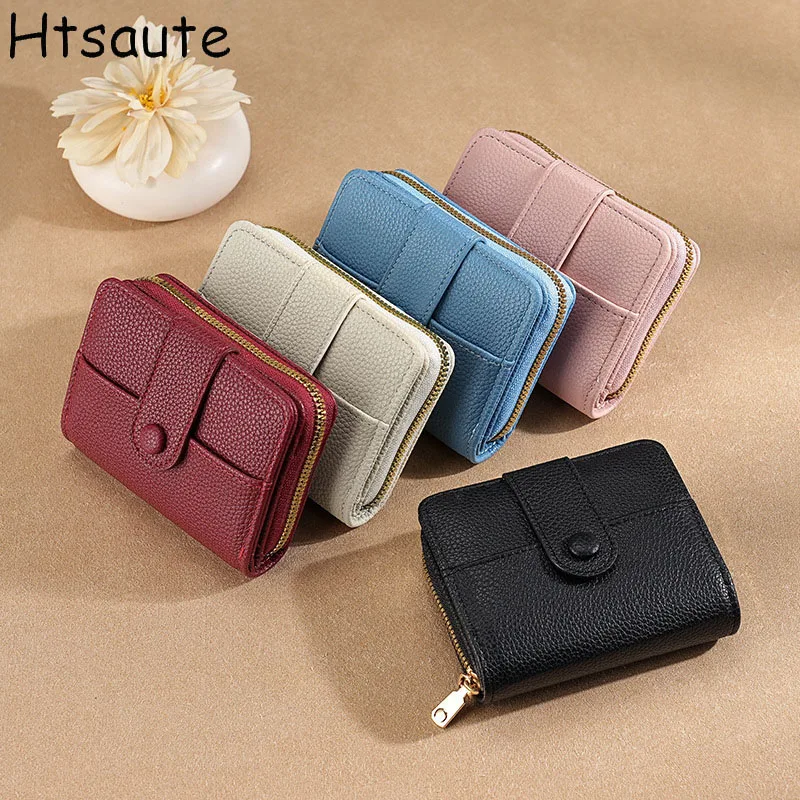 

Women Short Wallet PU Leather Hasp Wallets Multi Card Holders Zipper Hasp Coin Pocket Purse Black Red Wallets For Women