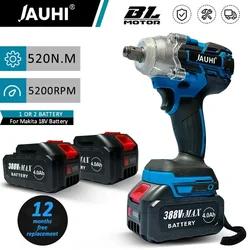 Chave de Impacto Elétrica Brushless, Soquete sem fio, Bateria Li-ion Recarregável, Makita 18V, 520N.m, 1/2 