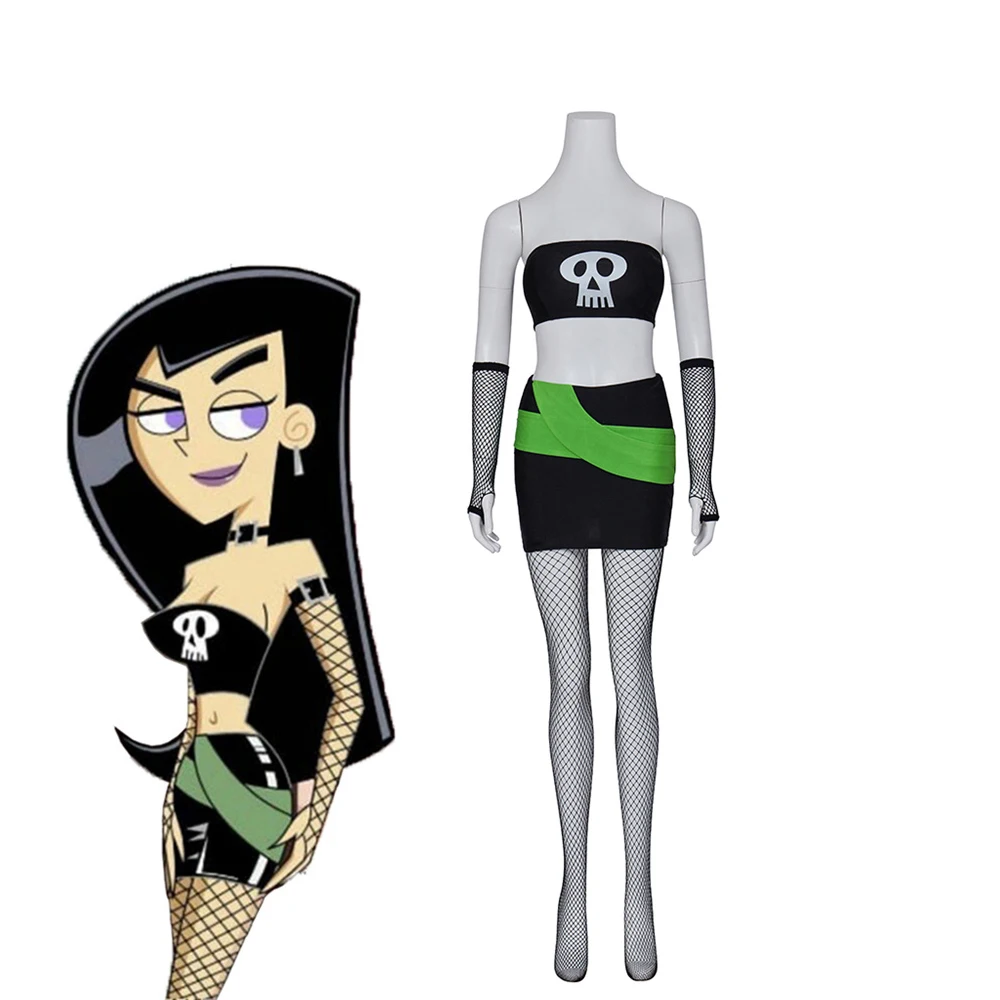 

Danny Phantom Cosplay Costumes Adult Women Sexy Tube Tops Mini Skirt Suits Halloween Carnival Sam Manson Roleplay Outfits