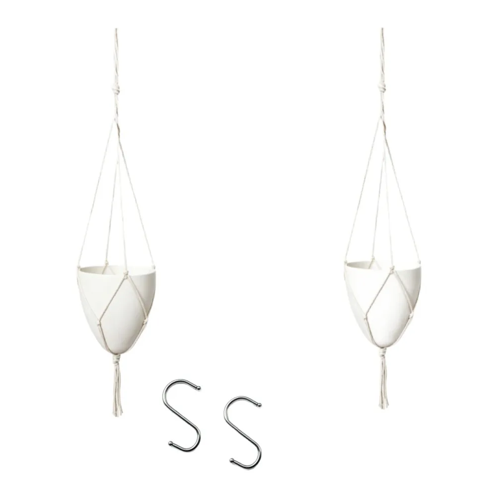 2PCS Macrame Hanging Basket with Wicking Reservoir and Removable Inner Container for Indoor Potted Plants in Any Room