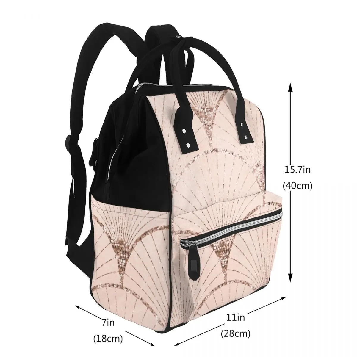 Art Deco Elegance - Rose Gold Glitter Fan Student Backpack School Bag Hiking Travel Daypack for Men Women Bookbag Shoulder Bags