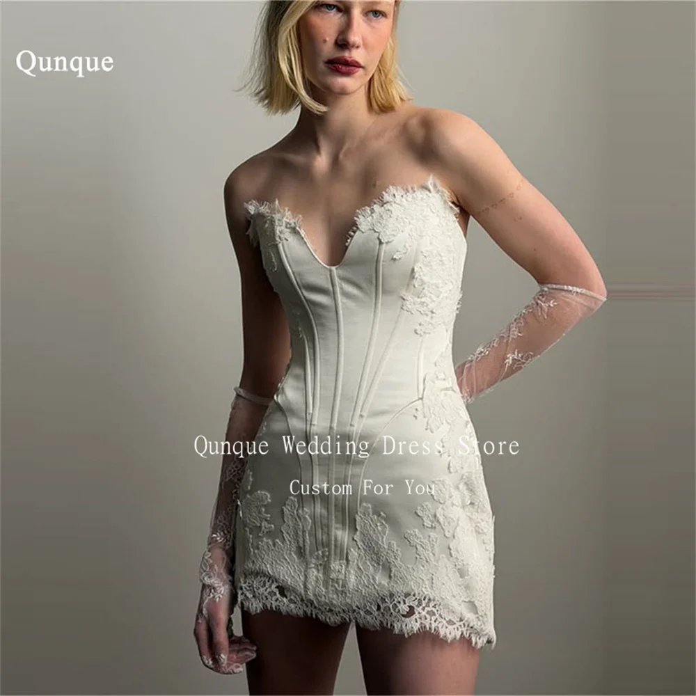 

Qunque Formal Short Wedding Dresses Bride Sweetheart Appliques Fashion Vestidos De Novia Sleeveless Modern Prom Gowns Customized
