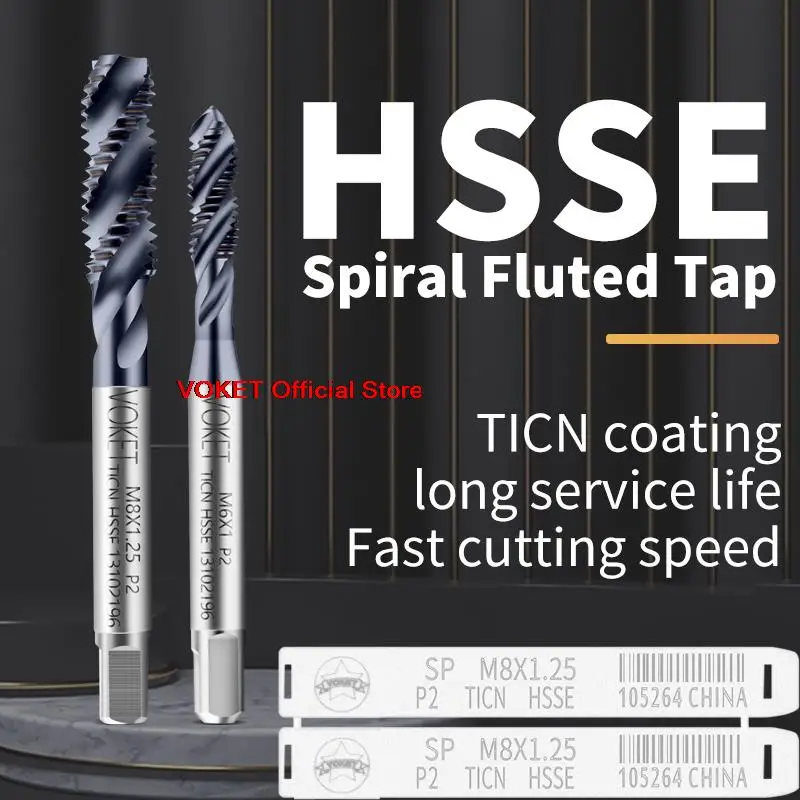VOKET-grifo estriado en espiral HSSE-M35 JIS, máquina métrica de roscas, M5, M2, M2.5, M3, M4, M6, M8, M10, M12