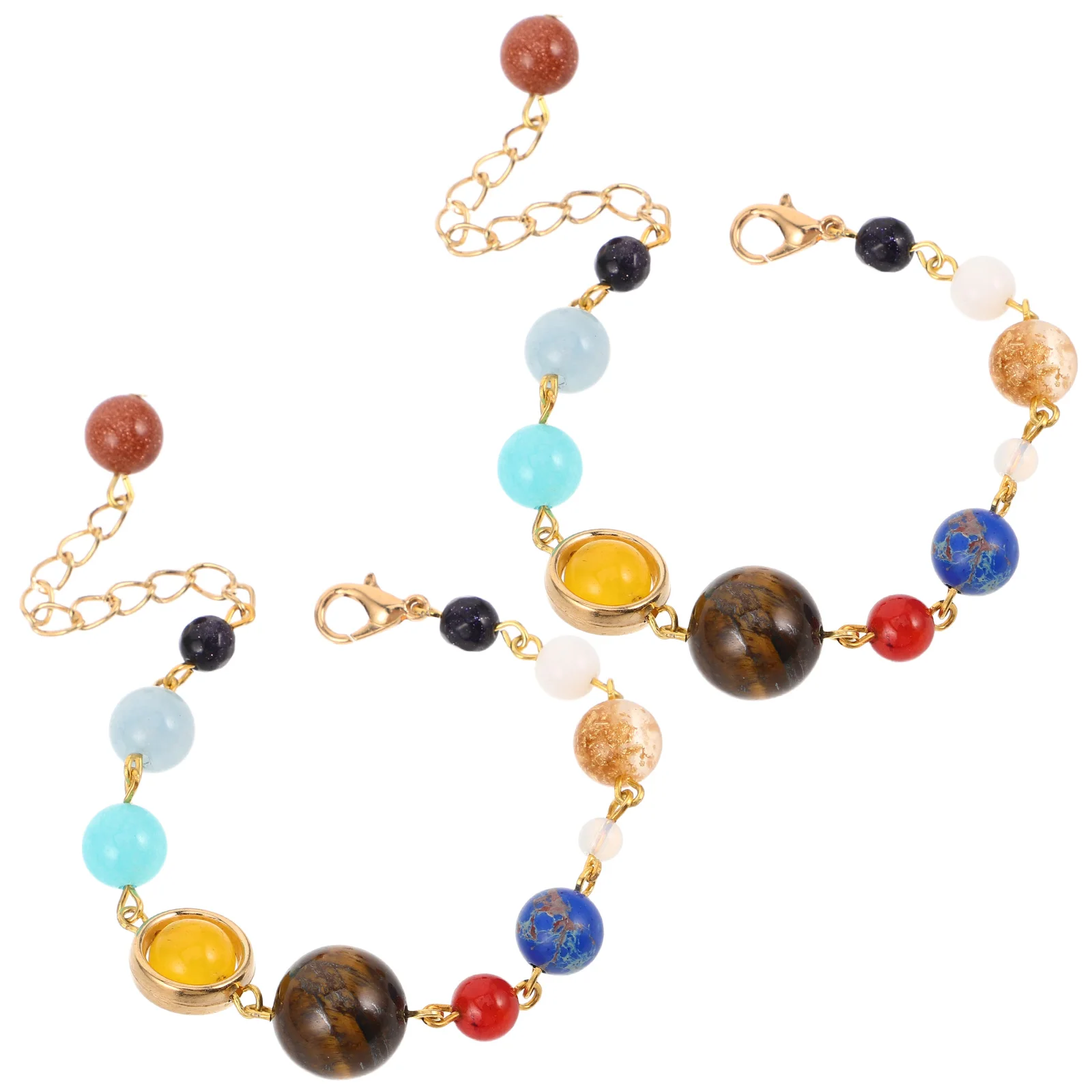 

2pcs Solar System Bracelet Galaxy Planet Beads Adjustable Stone Bangles Astronomy Jewelry For Women Men Natural Unique Gift