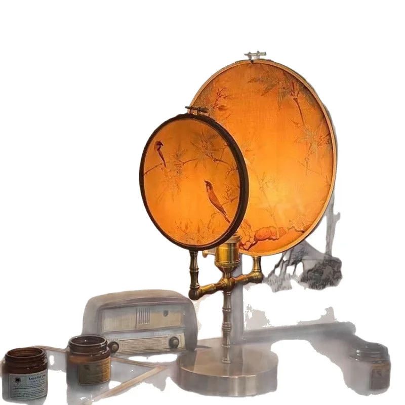

Chinese desk lamp bedroom bedside lamp bedside table tea room Chinese study retro group fan light luxury ornament decoration