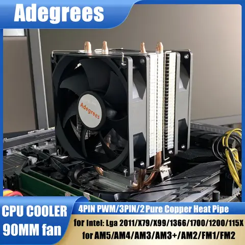 2 Heat Pipes CPU Air-cooled Cooler PC Processor AM4 Cooler Ventilador For Intel LGA 1155 1200 1700 2011 X79 X99 E5 AMD AM3 AM5