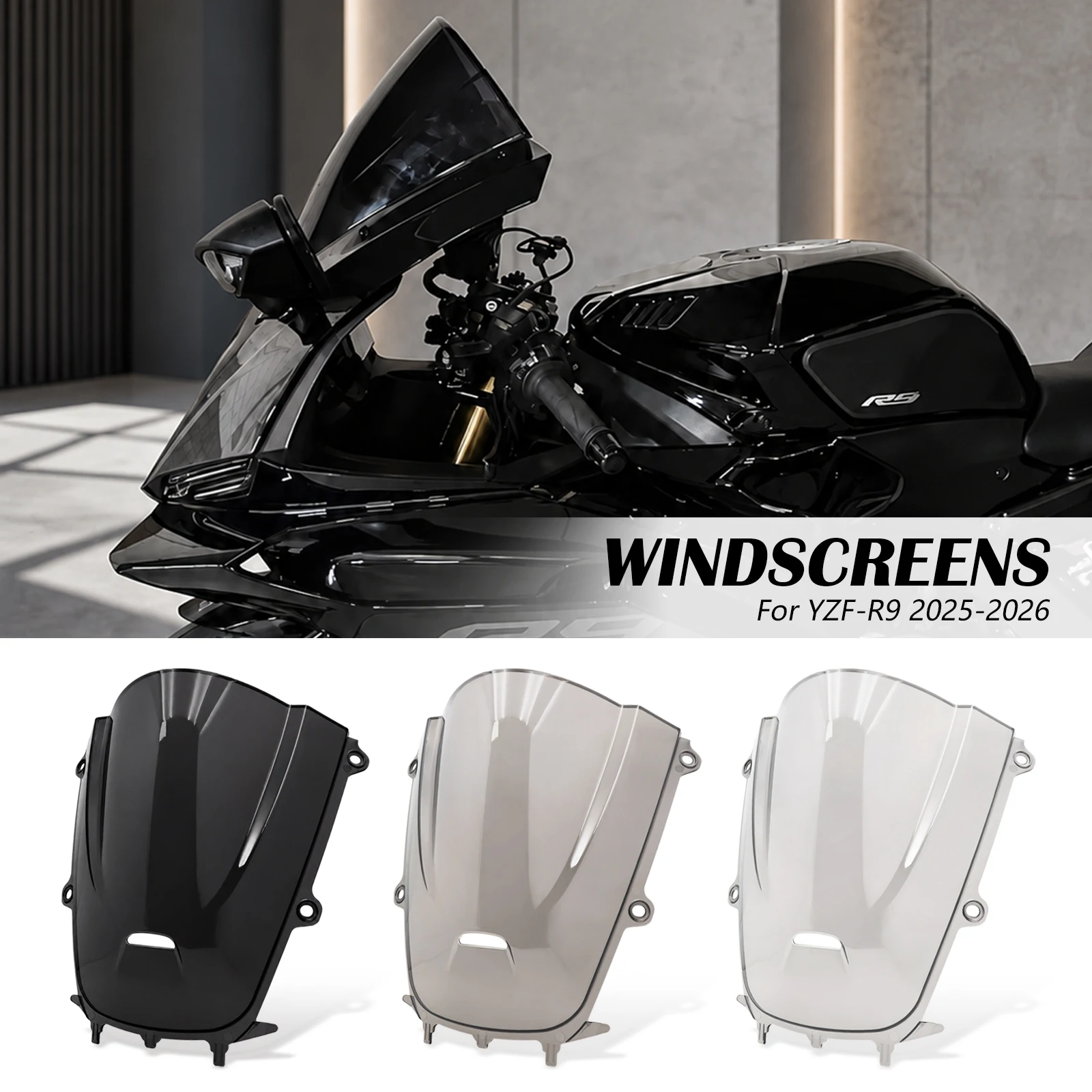 YZFR9 2026 New Motorcycle Windscreen Windshield Windproof Wind Screen Fairing Accessories For Yamaha YZF-R9 YZF R9 2025-2027