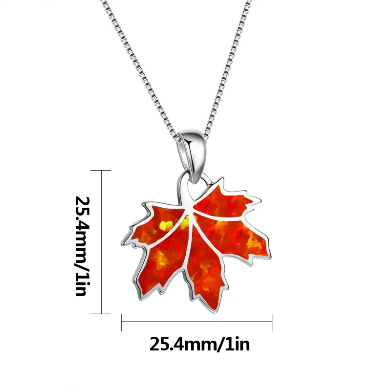 Elegant Maple Leaf Pendant Necklace,Red Orange Synthetic Opal Leaf with Sparkling Details,Silver Chain Dainty Jewelry for Women