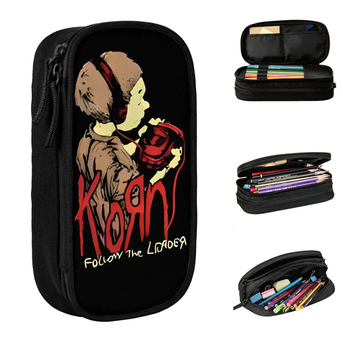 

Korn Nu Metal Music Pencil Cases Rock Metal Band Pen Holder Bags for Student Big Capacity School Supplies Cosmetic Pencil Box