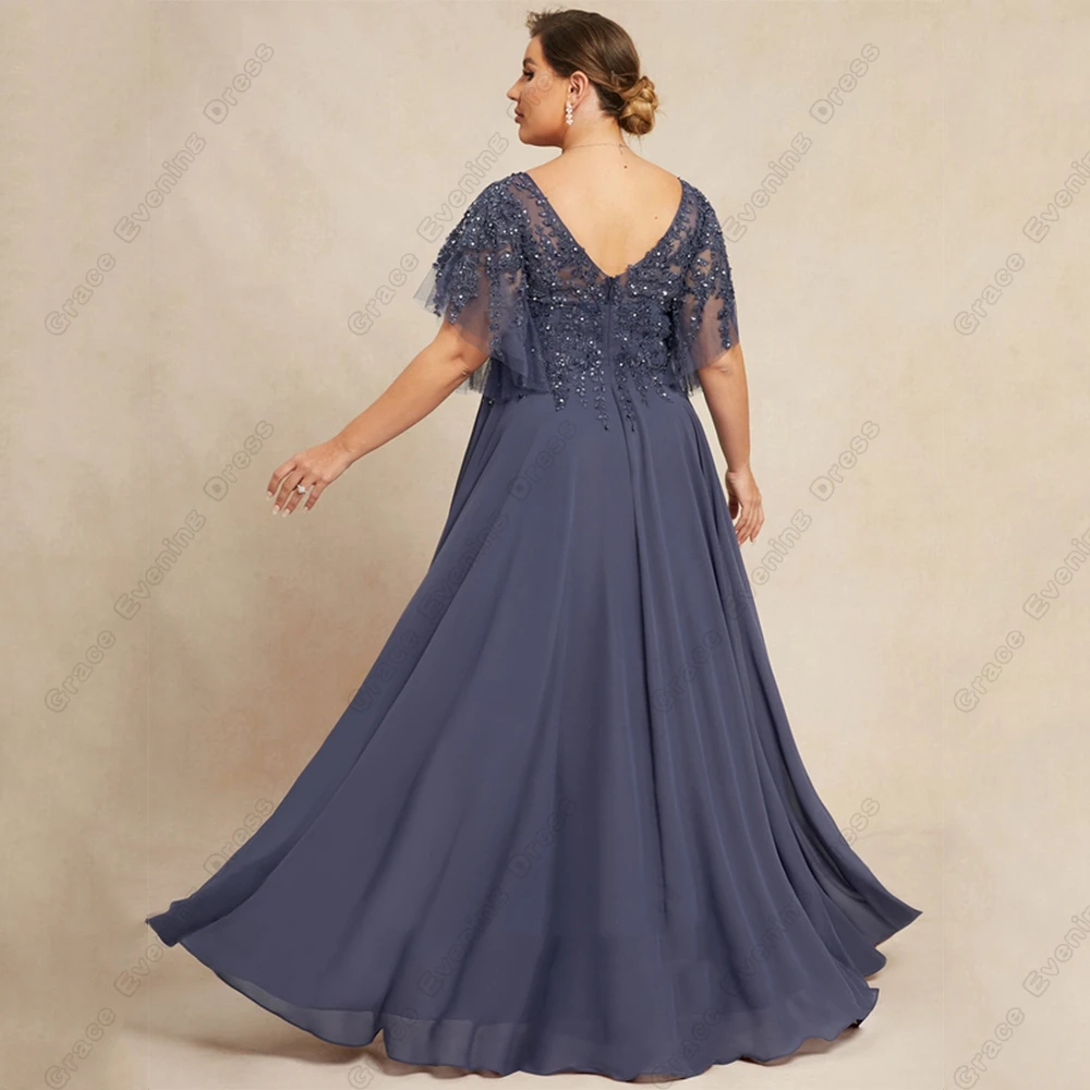 Exquisite Plus Size Mother of Bride Dresses for Women Beach Short Sleeve Wedding Party Dresses with Lace Robe De Soirée Summer