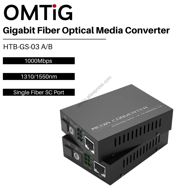 

HTB-GS-03 A/B Fiber Transceiver Single Fiber Converter SC 10/100/1000M Single Mode Single Fiber 1 Pair