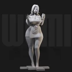 1/24 Scale Cute Cartoon Waitress Resin Figure Assembled Model Kit Hobby Miniature Toy Unassembled and Unpainted