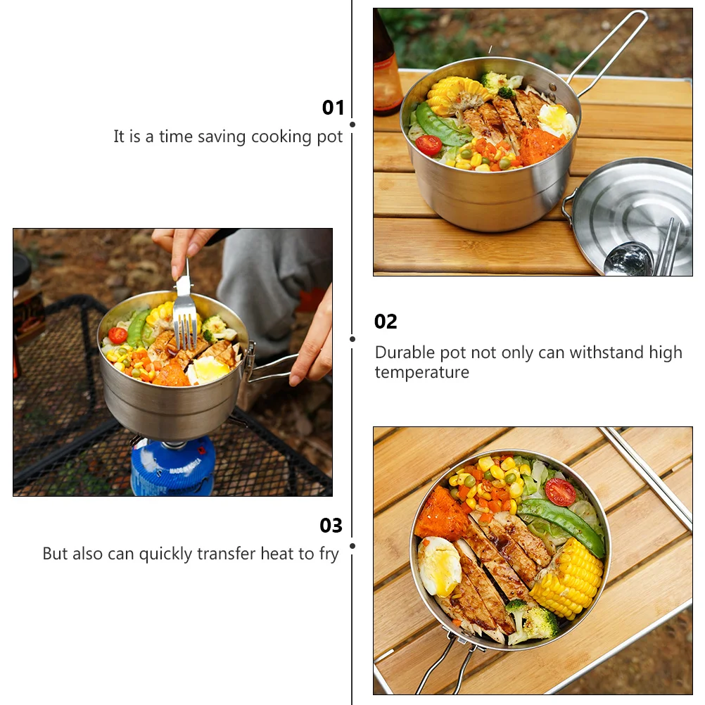 

Stainless Steel Outdoor Camping Pot Foldable Portable Hiking Cookware Quick Heating Durable Anti-Slip Handle Scale Markings