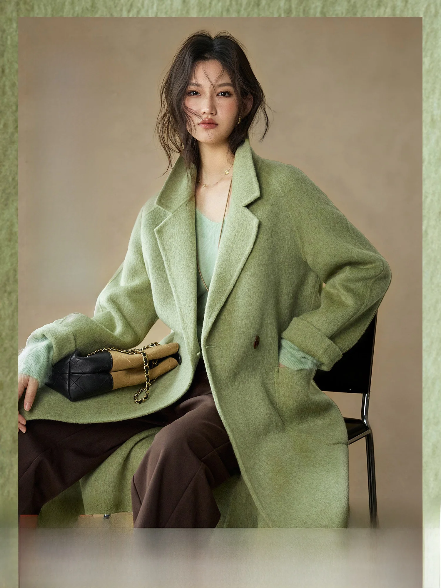 

Классическое двустороннее шерстяное пальто из высококачественного камельского пуха Paris Bookstore Pumpkin Valley Ele, зимняя верхняя одежда