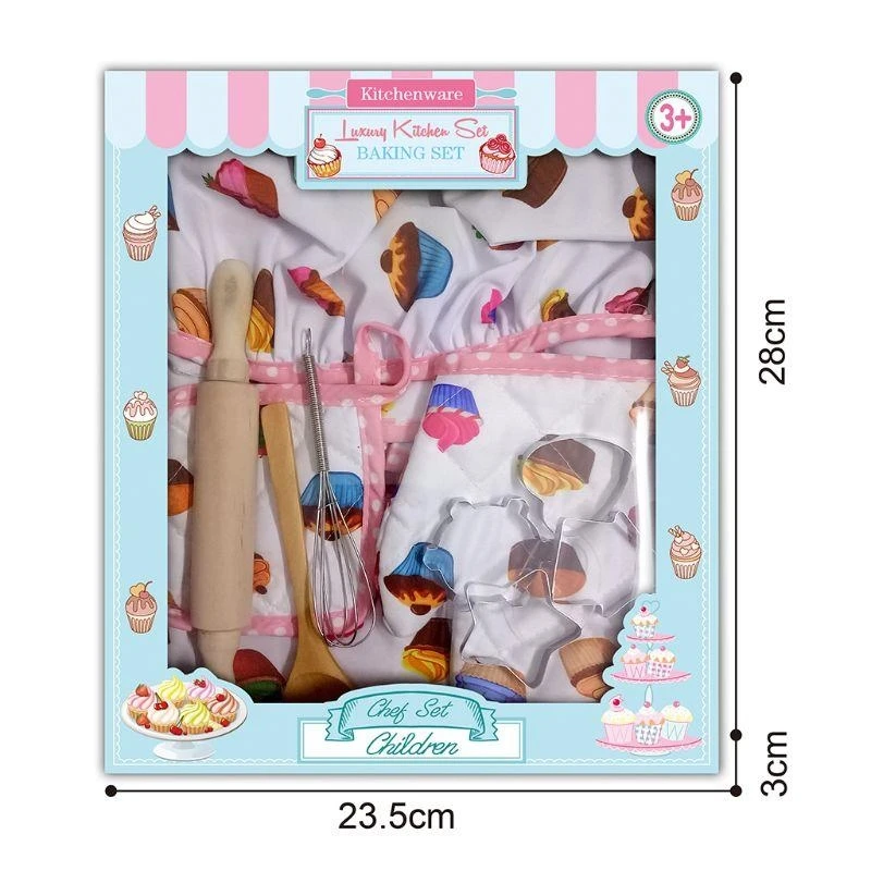 Q0KB Kids Cooking Gloves Hat Set Set Play House Toy Pink Easter Halloween Child Chef Asse Costume Tool Play Play Tool