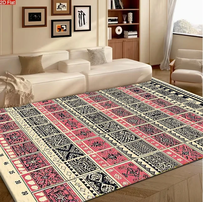 Traditional Tribal Pattern Print Carpet Flooring Retro Red Black Home Decor Area Rug for Interior Space