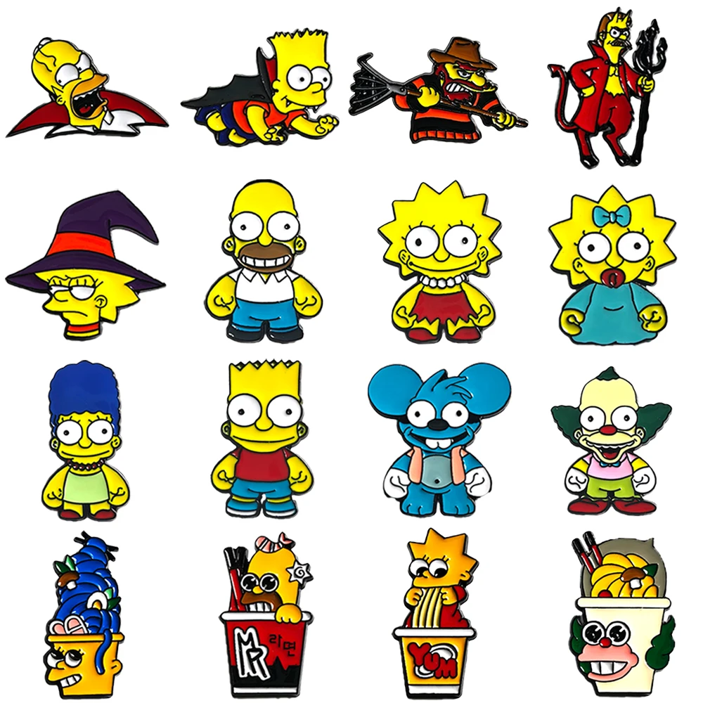 Pins de solapa esmaltados de Los Simpson: Broches de Homer J. Simpson, Marge y Bart, insignias de dibujos animados lindas, joyería, regalo para amigos
