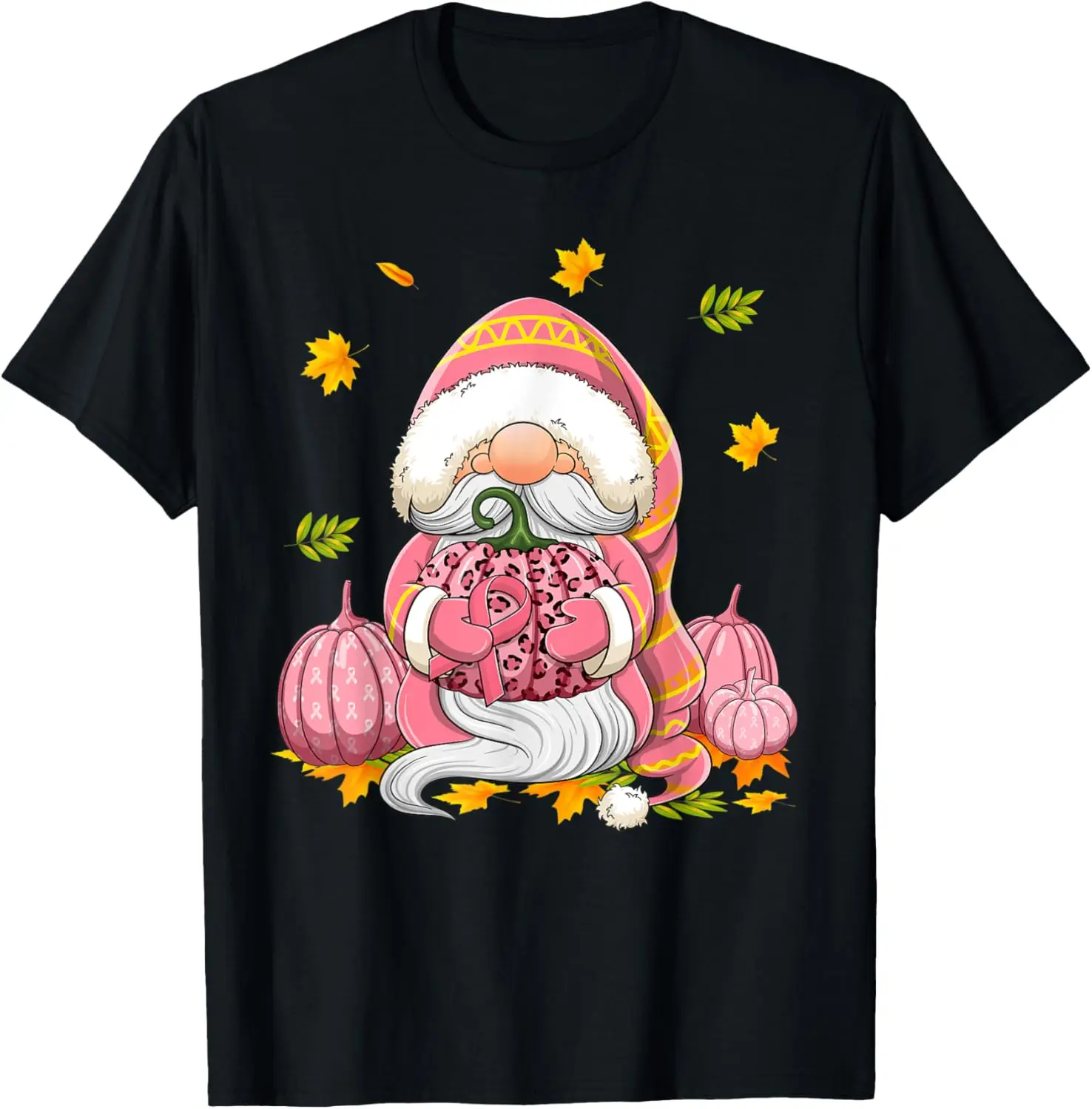 

Leopard Gnomes Wear Pink Breast Cancer Pumpkin Thanksgiving T-Shirt