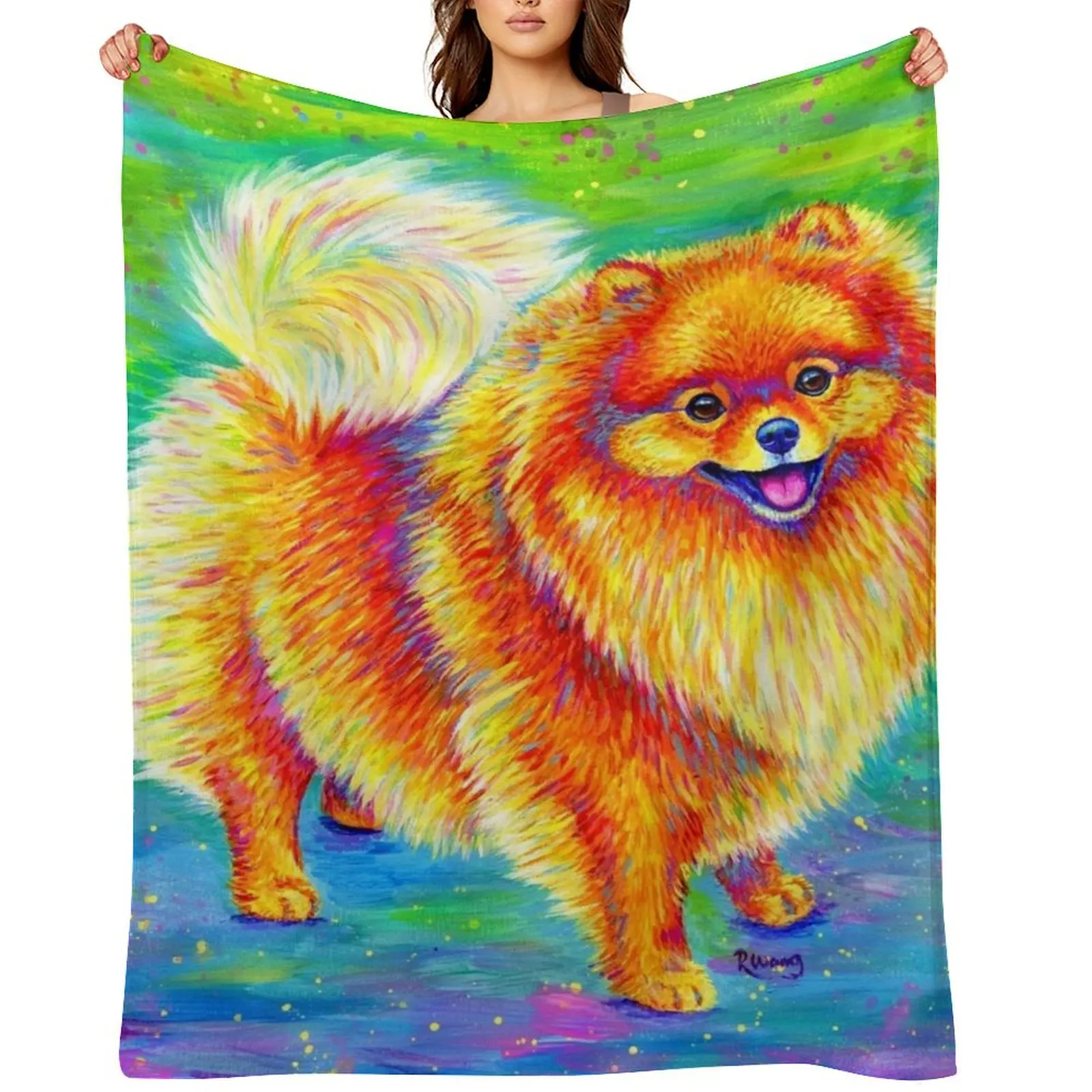 

Rainbow Pomeranian Throw Blanket Thermal valentine gift ideas Soft Beds Warm Blankets
