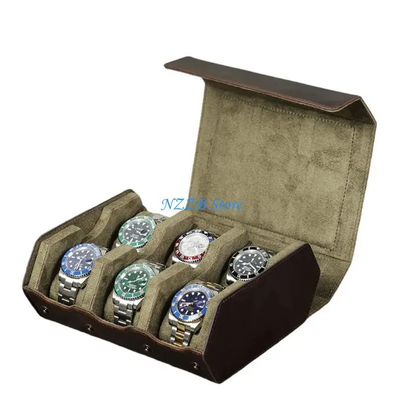 T21F Stylish PU Leather Watch Travel Case 6 Slot Watches Holder Accessory Storage Box