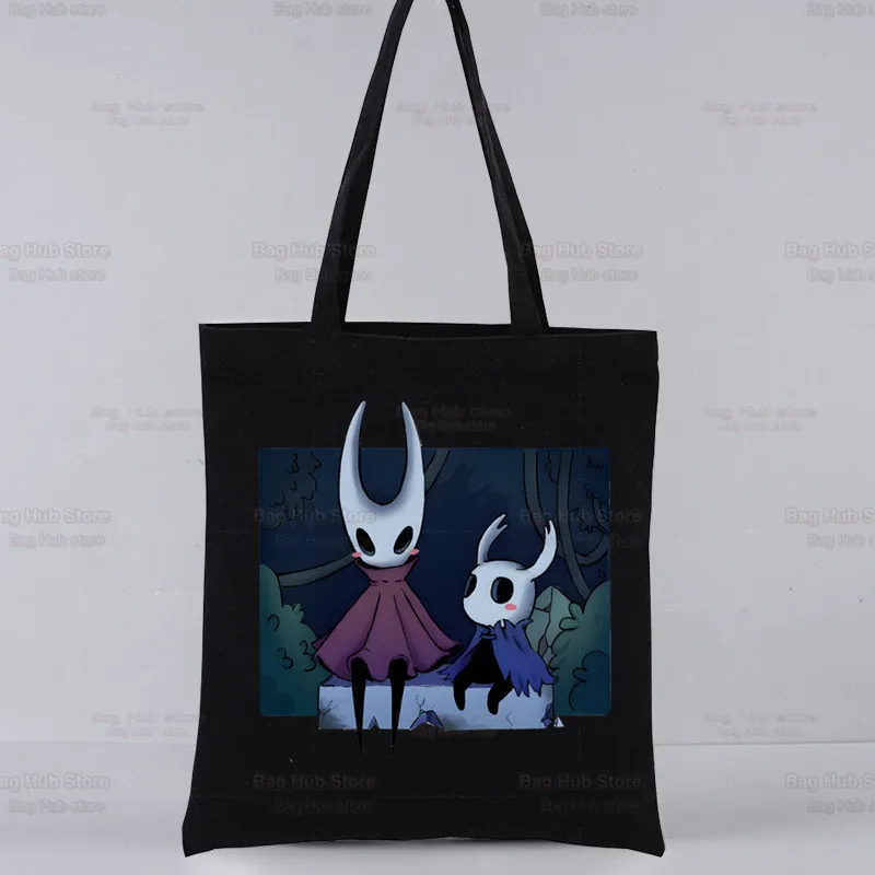 Hollow Knight Game Cartoon nero borse Unisex borsa Tote in tela personalizzata stampa uso quotidiano borsa per la spesa Casual da viaggio riutilizzabile