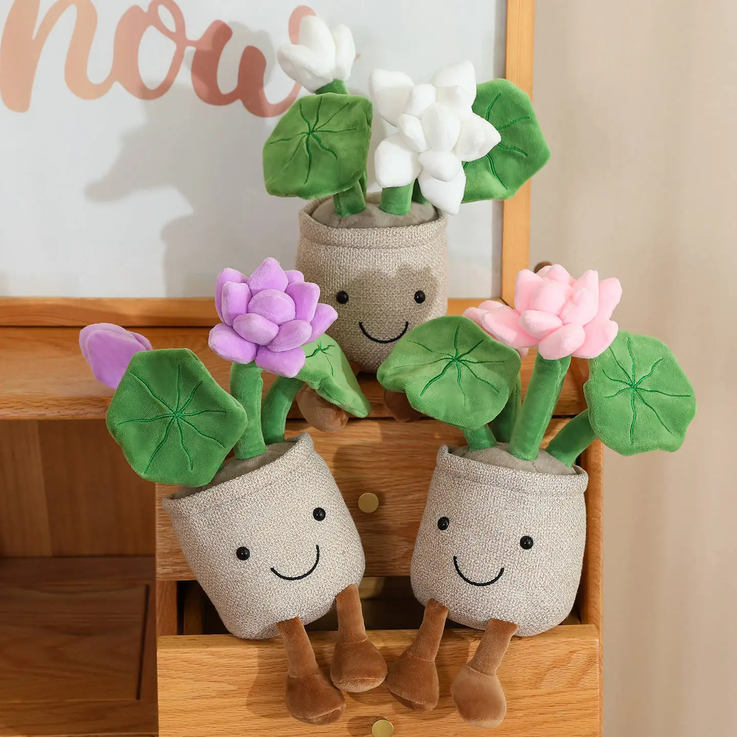 30cm Cartoon Cute Lotus Lotted Plant Plush Doll With Legs Colorful Flower Plant Plush Toy Home Decoration Gift For Children