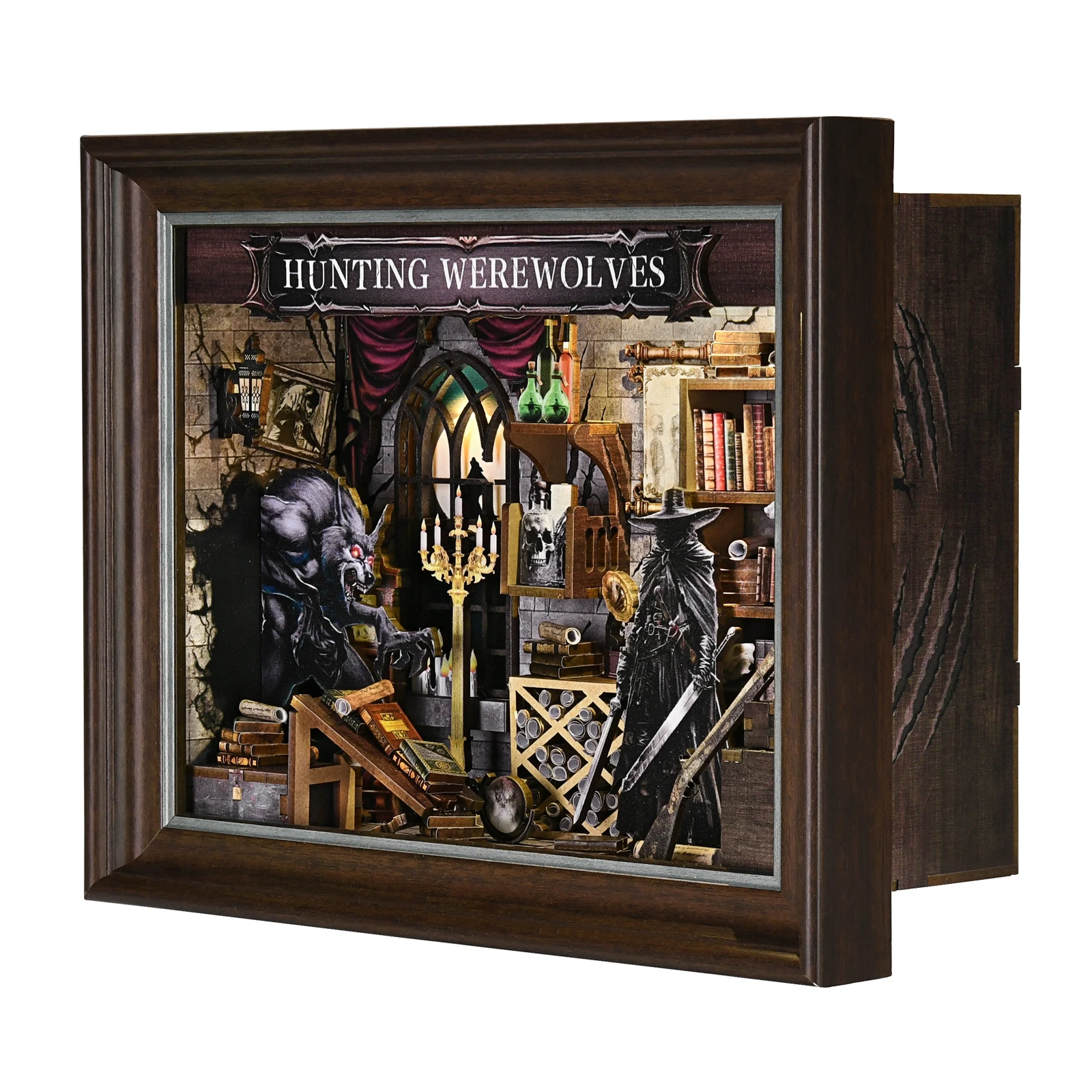 Book Nook Kit Werewolf Hunter DIY 3D Wooden Puzzle Dollhouse Photo Frame Ornament Model Bookend Building Home Decoration