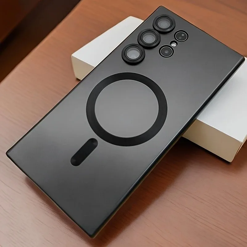 Luxury Magnetic Wireless Charging Matte Phone Case For Samsung Galaxy S25 Edge S24 Ultra S23 S22 S21 Plus Shockproof Soft Cover