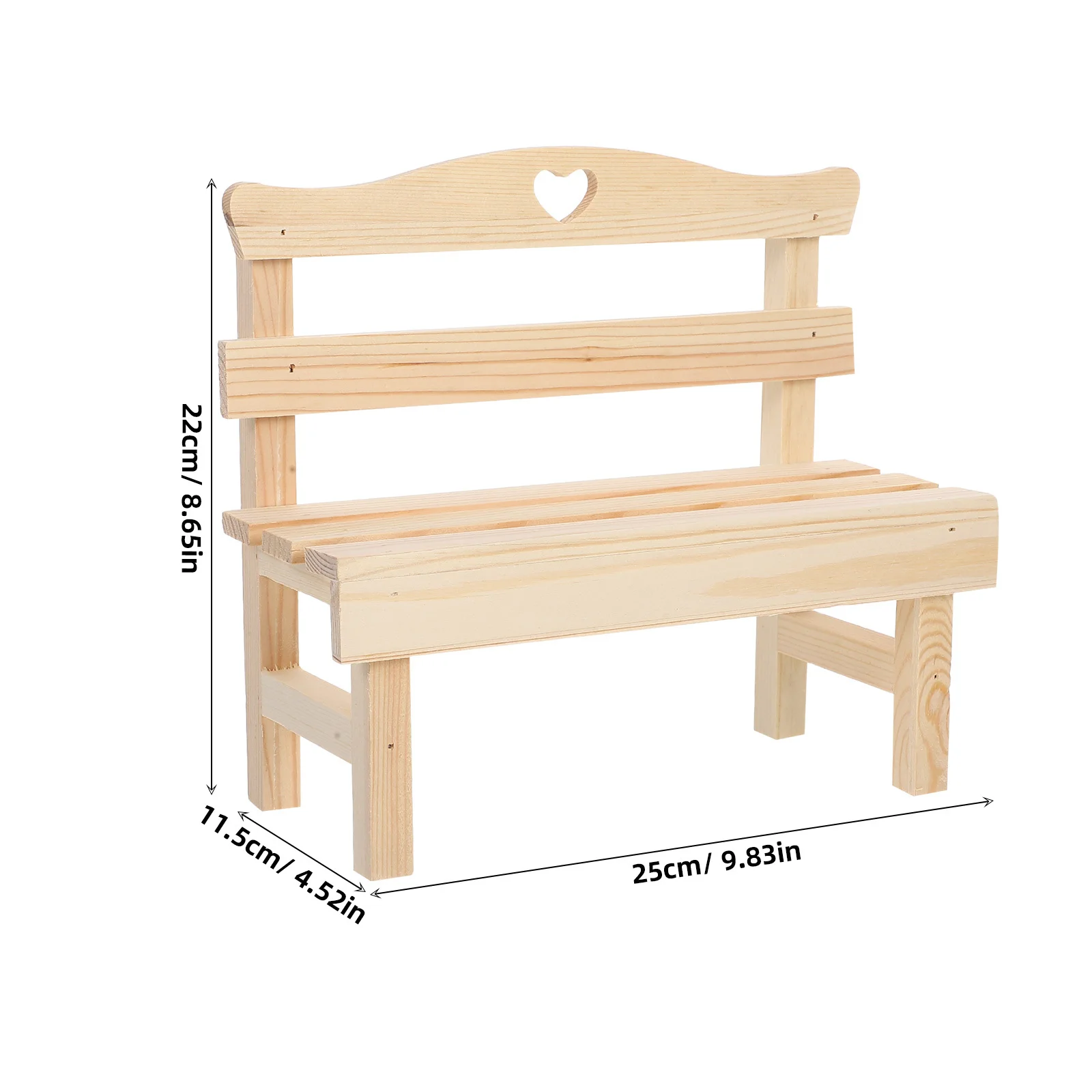 1 قطعة مقعد خشبي مصغر الصنوبر الحرفية تصميم القلب الجوف لدمية حديقة المشهد زخرفة غرفة ديكور المنزل ديكو #2