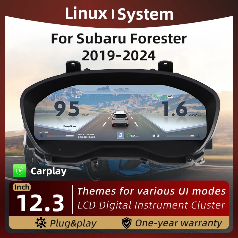 Digital Instrument Cluster For Subaru Forester 2019–2024 Speedometer Dashboard 12.3'' HD Screen Virtual Cockpit LCD IOS CarPlay