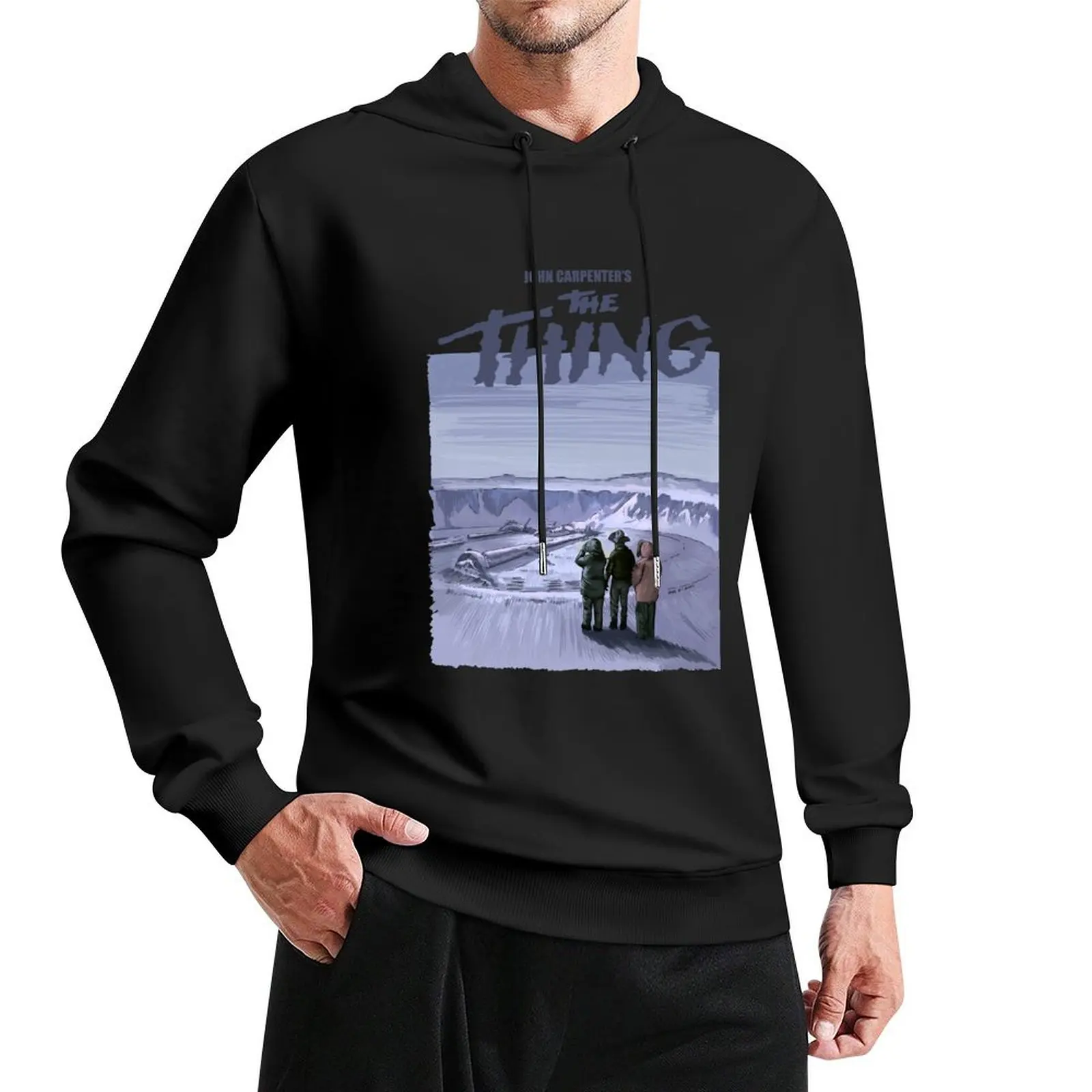 

John Carpenter's The Thing Illustration with Title by Burro Pullover Hoodie japanese style men's winter sweater designer hoodies